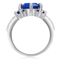 2.33 CARAT BRILLIANT CUT BLUE LAB-CREATED SAPPHIRE RHODIUM PLATED RING