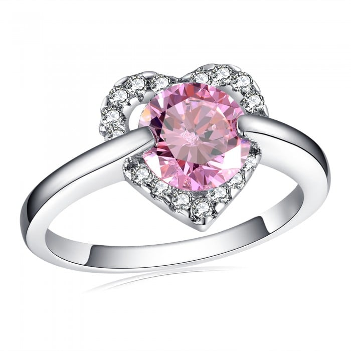 2.0 CARAT BRILLIANT CUT PINK LAB-CREATED SAPPHIRE RHODIUM PLATED RING