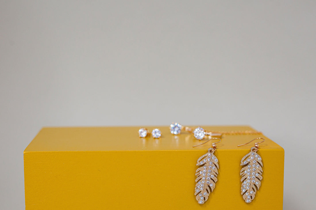 18K Rose Gold Plated Feather Drop Earrings Made With The Worlds Finest Crystals