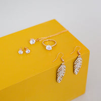 18K Rose Gold Plated Feather Drop Earrings Made With The Worlds Finest Crystals