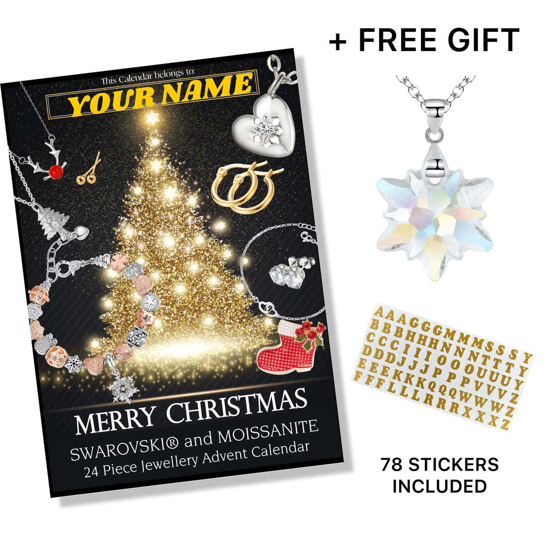 Moissanite & Austrian Crystal Jewellery Advent Calendar + FREE SNOWFLAKE NECKLACE