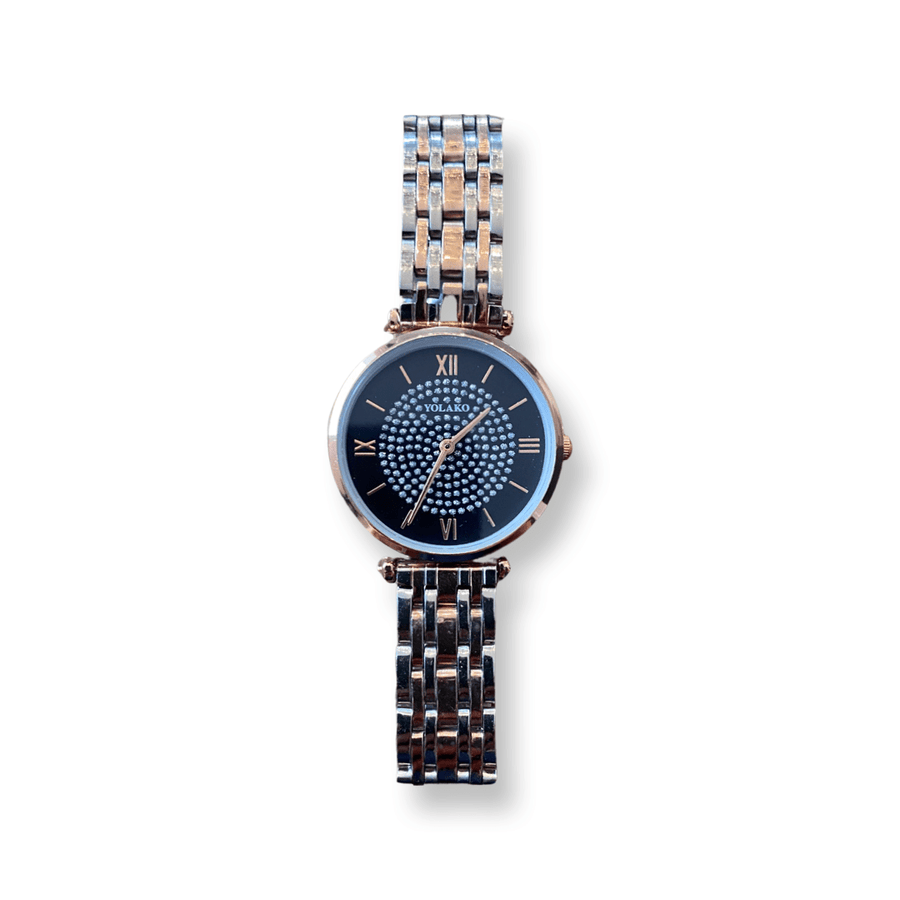 Rose Gold Tone Watch - Black Face